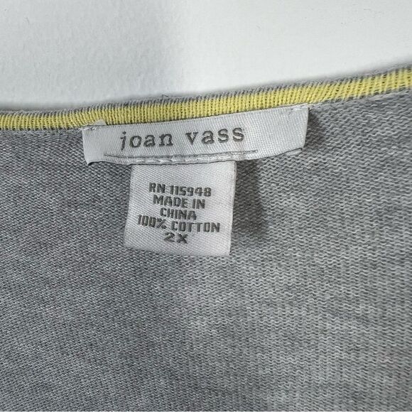 Joan Vass Rose Striped Cotton Sweater Grey Yellow Women’s Size 2X - Picture 6 of 10